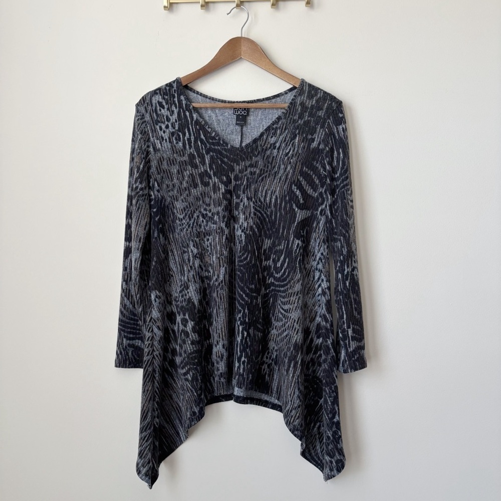 Clara Sunwoo Animal Print V Neck Knit Tunic Top Small Maximalist